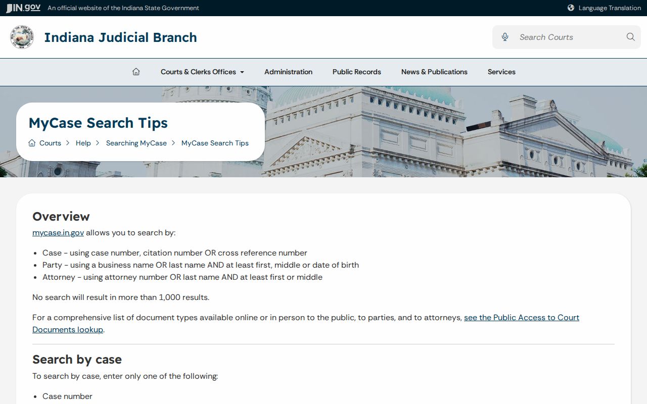 Official Indiana search tips for Warren County warrant records