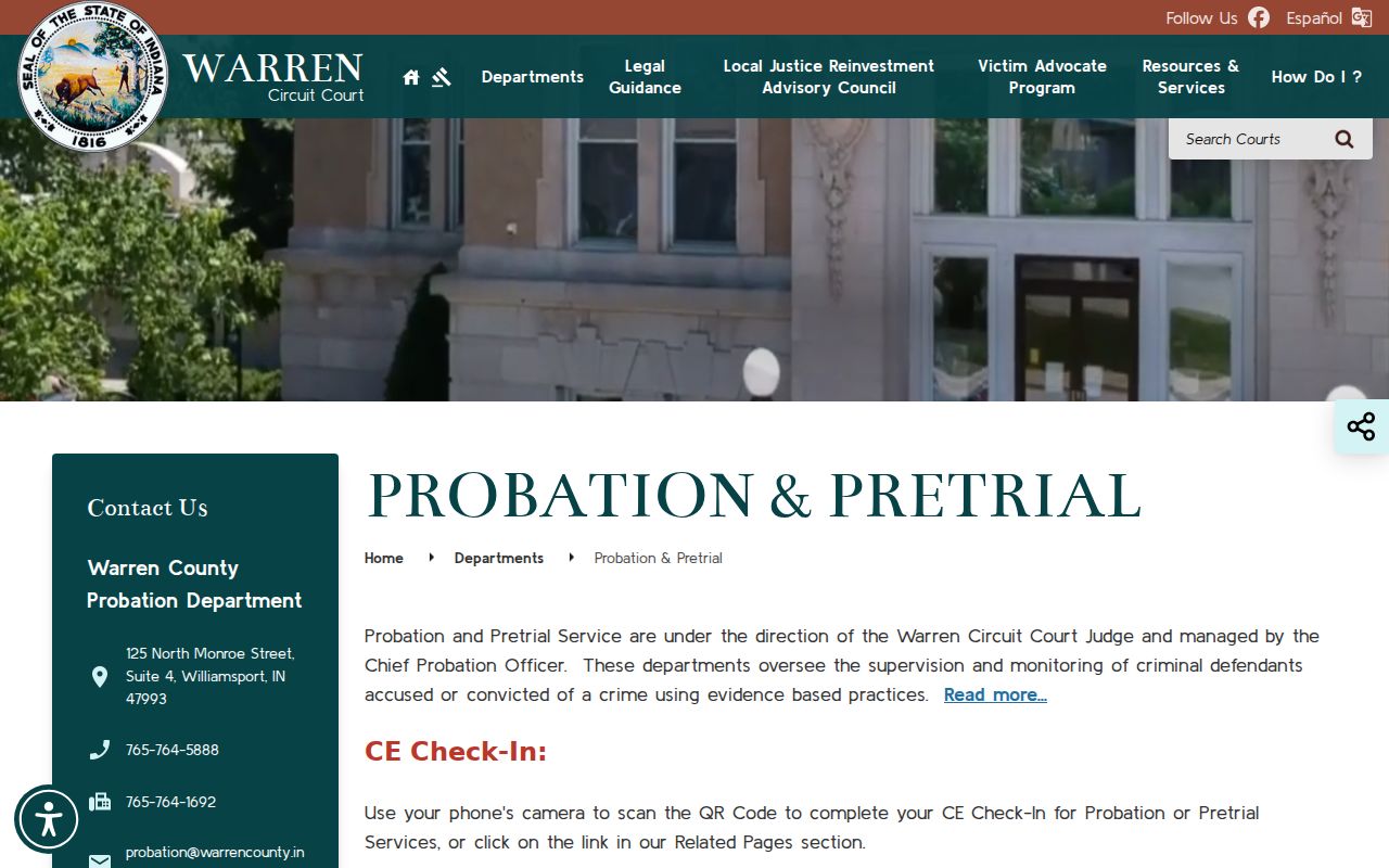 Warren County active warrant probation and pretrial contact page