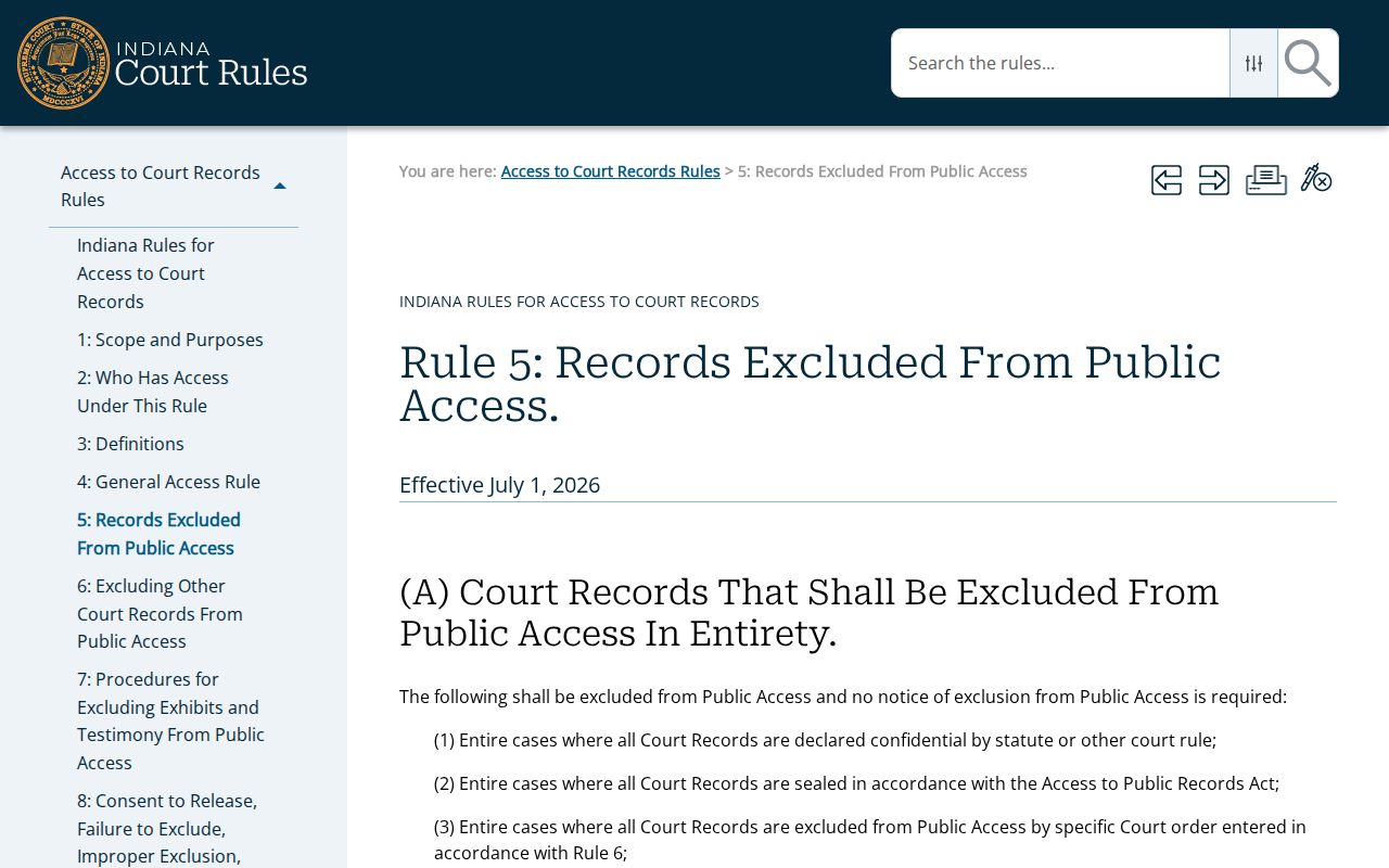 Indiana Rule 5 exclusions affecting Warren County bench warrant records