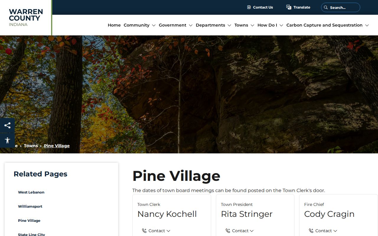 Official Warren County Pine Village town-government page