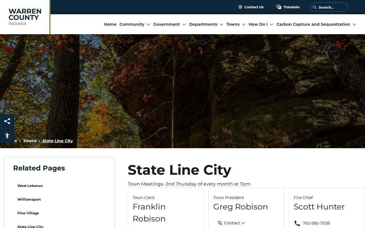 Official State Line City government contact page in Warren County
